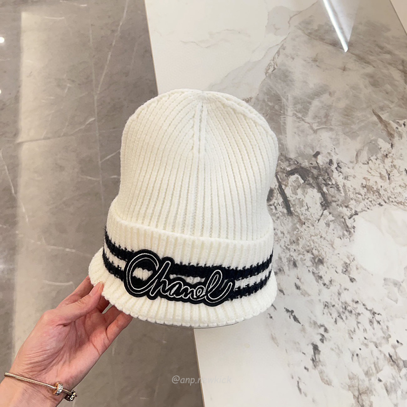 Chanel Knitted Cold Hat White Black Gray Brown (8) - newkick.app